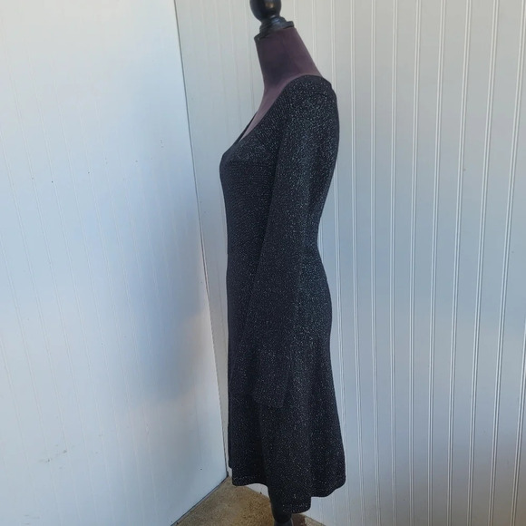 NWT WHITE HOUSE BLACK MARKET Black Silver Metallic Shimmer Knit Sweater Dress S - Picture 13 of 16